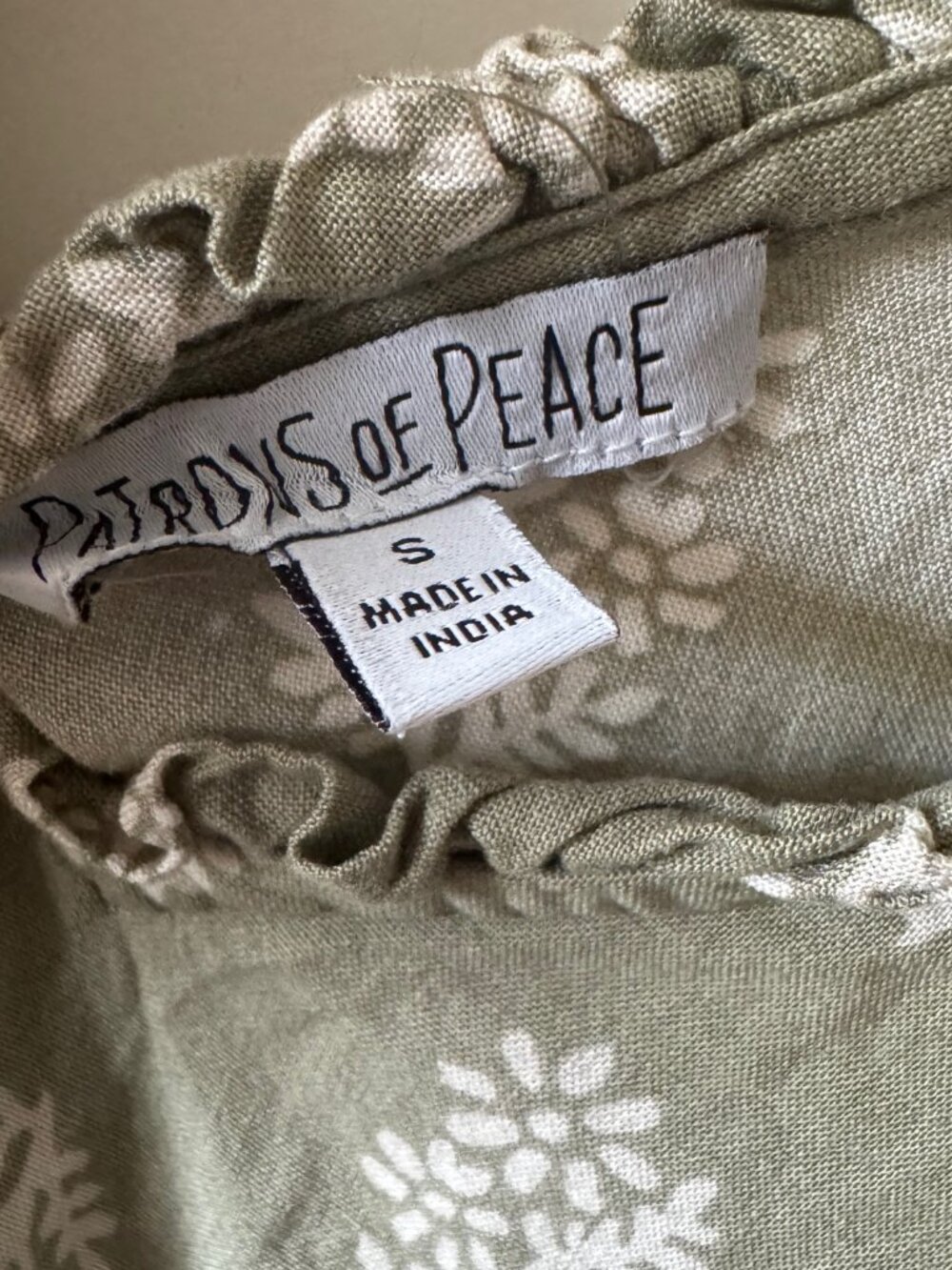 Patrons of Peace Olive Green Babydoll Prairie Boho Summer Dtess Mini Dress S - Picture 4 of 6